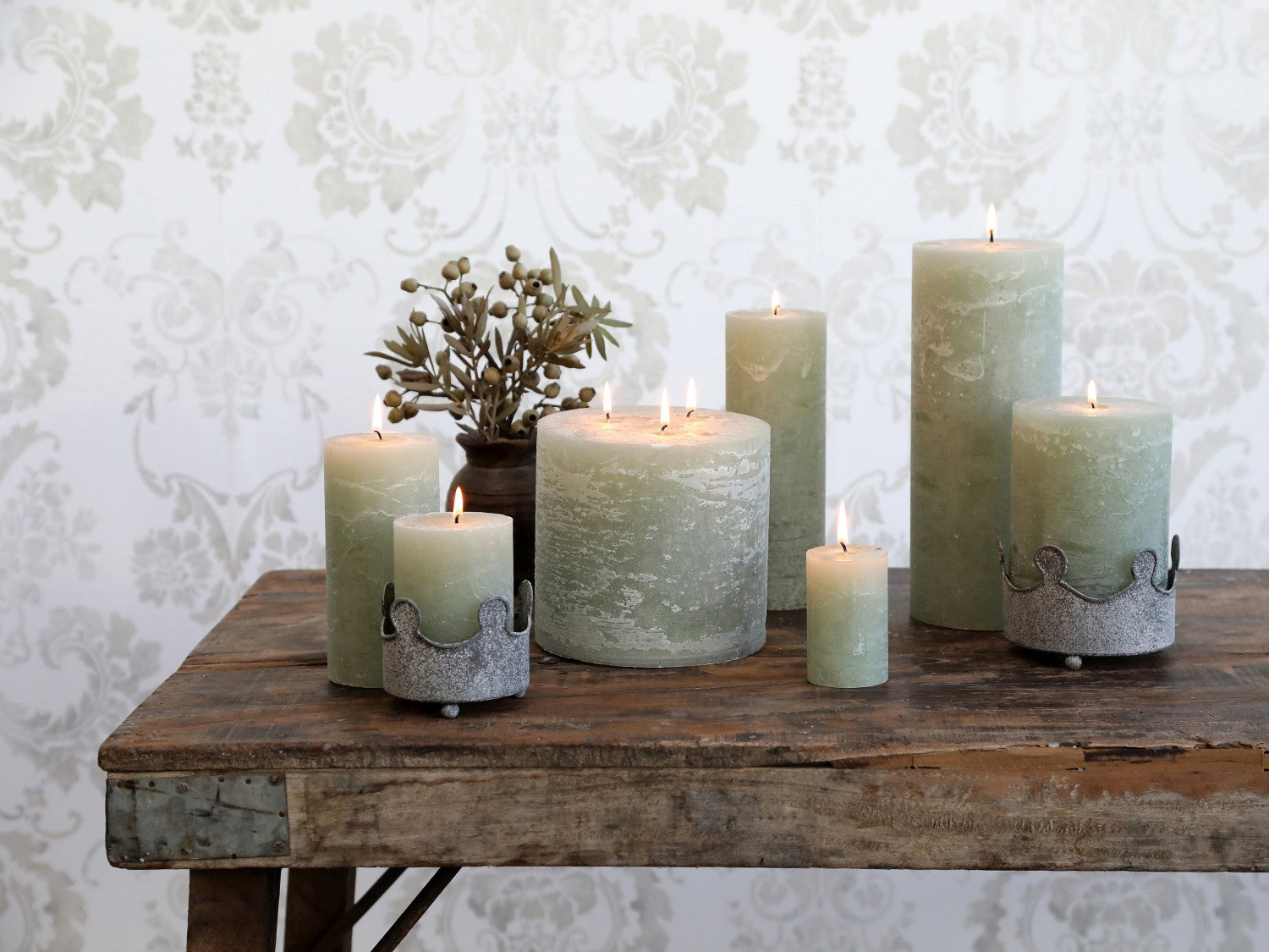 Small Rustic Pillar Candle Verte