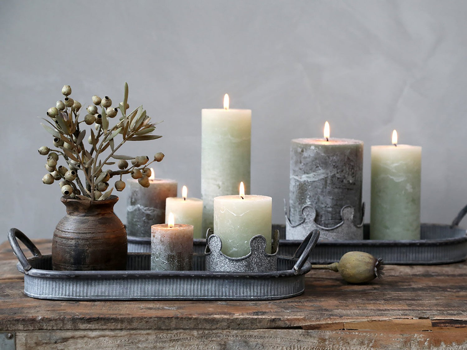 Mini Rustic Pillar Candle Verte