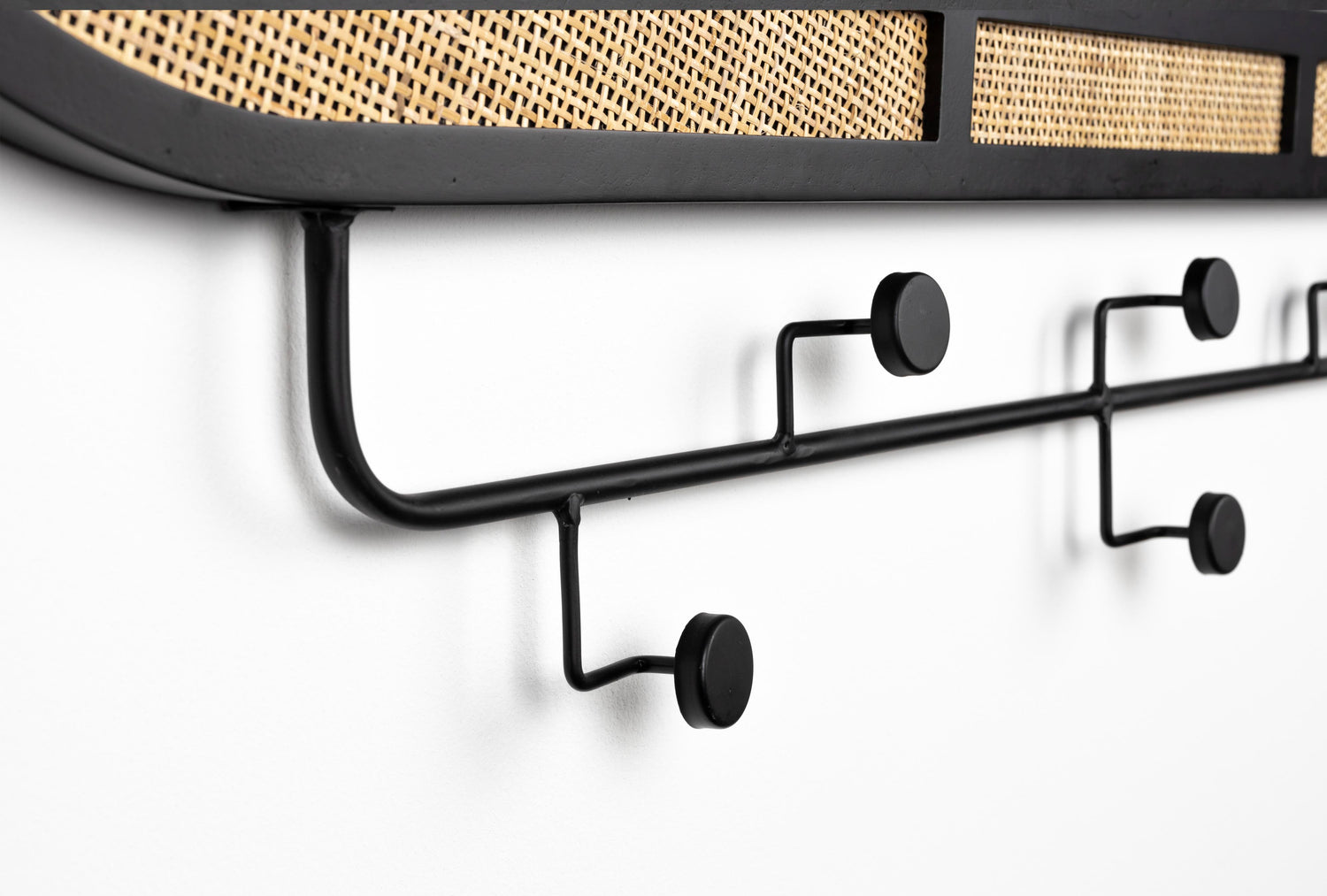 Aida Black Rattan Mirror Coat Rack with Hooks