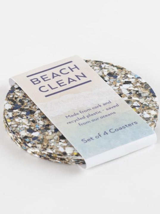 Set of 4 Beach Clean Cork &amp; Recycled Plastic Coasters