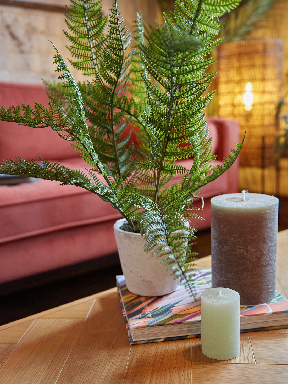 Faux Bracken Fern Plant In Cement Style Pot