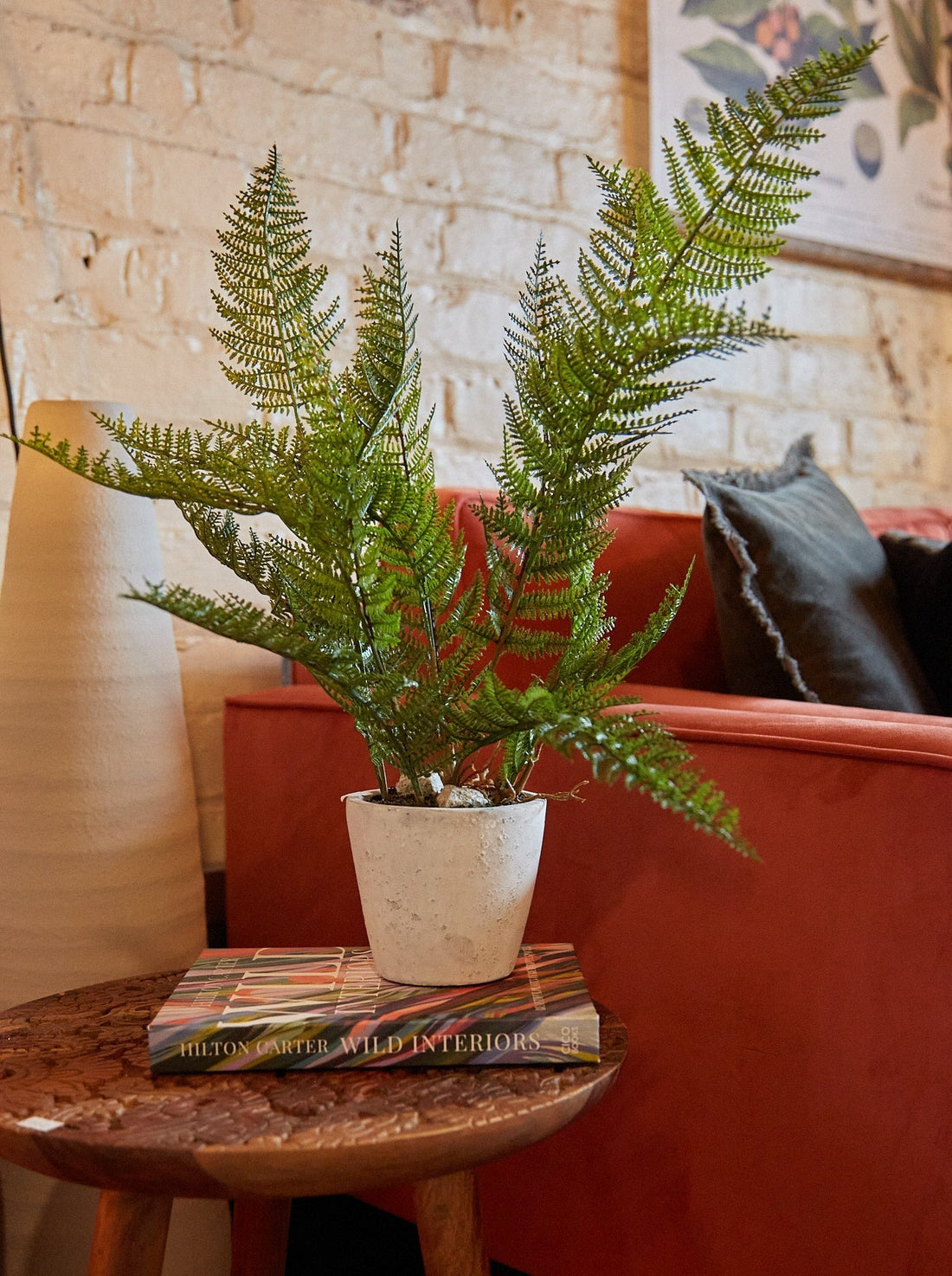 Faux Bracken Fern Plant In Cement Style Pot