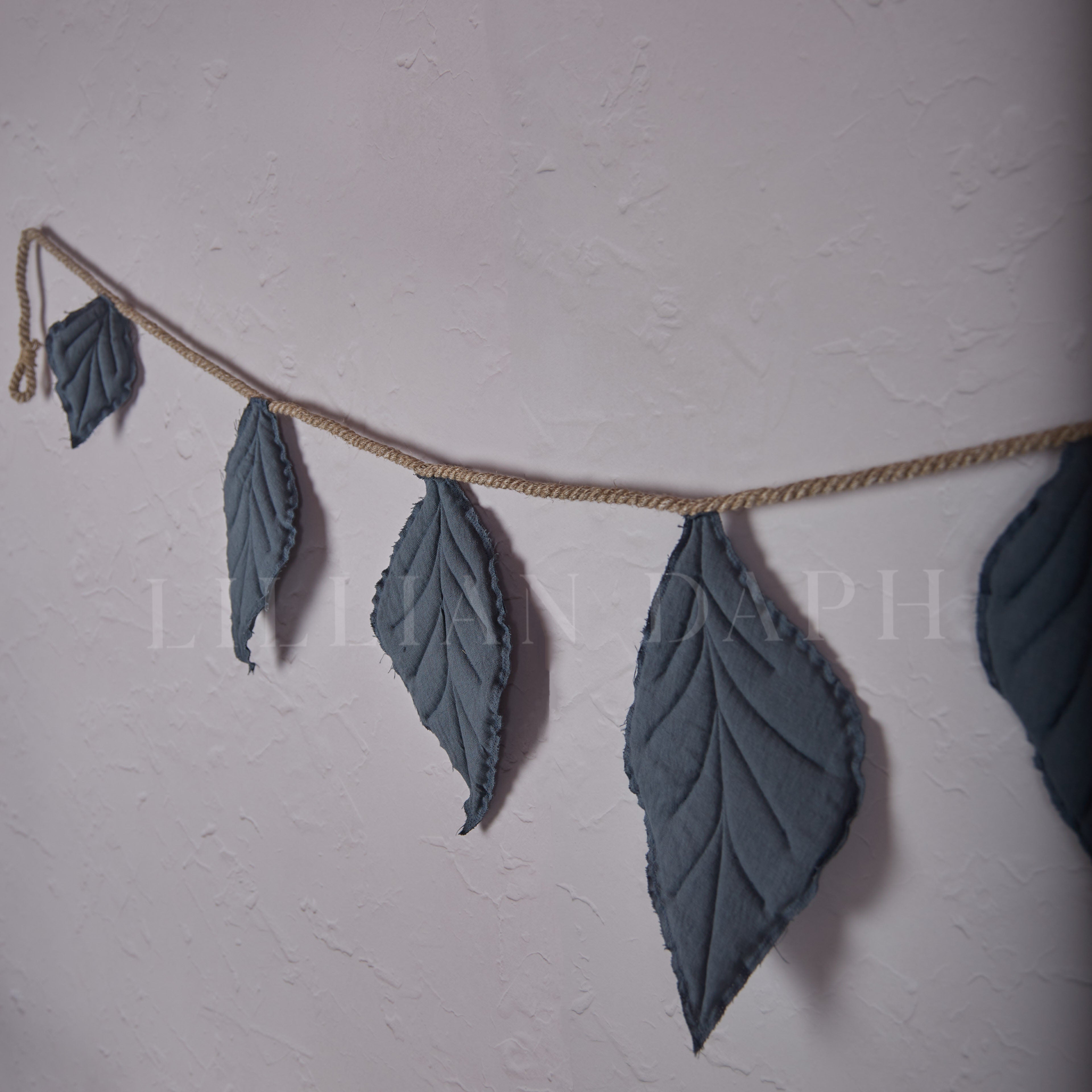 Handmade Linen Leaf Garland Blue