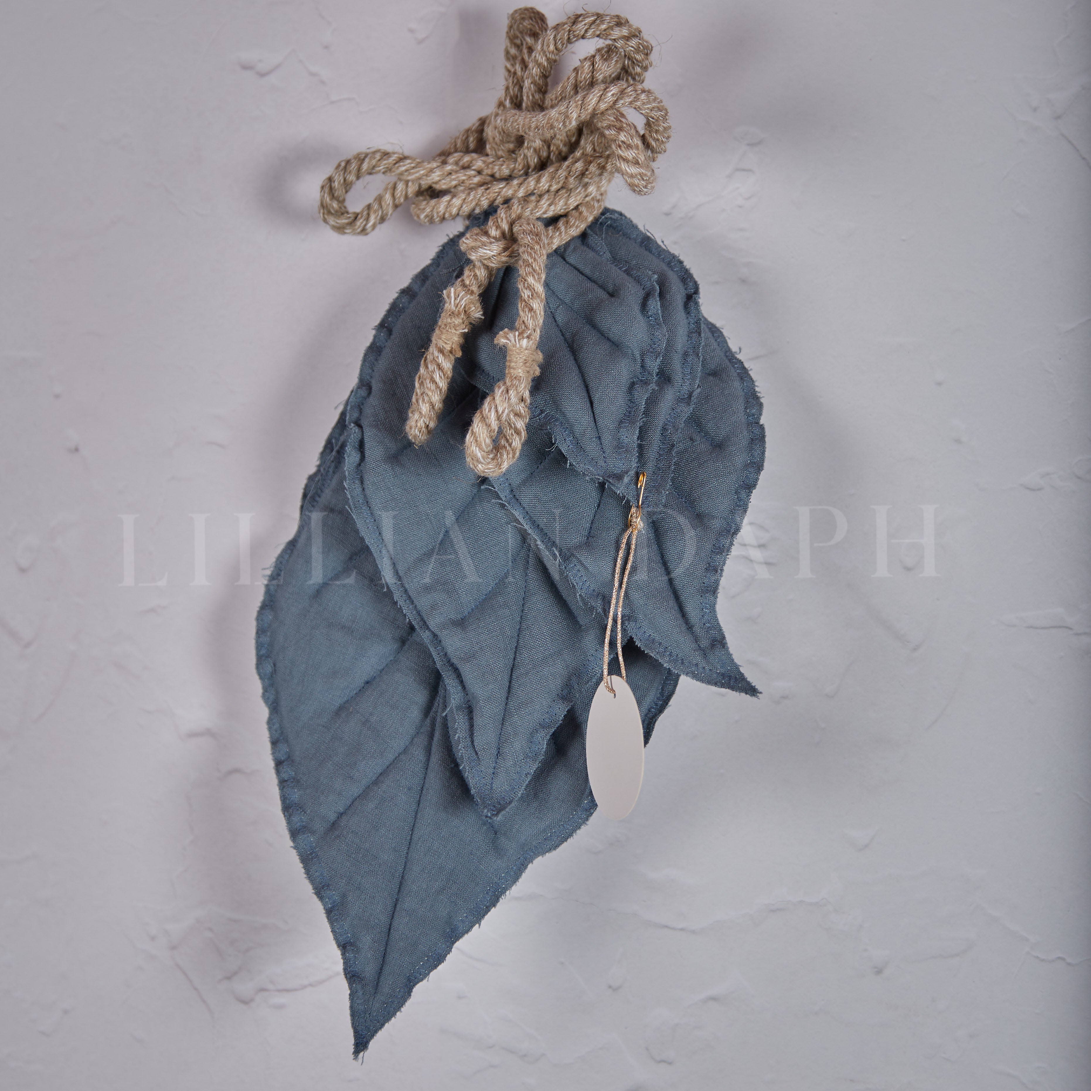 Handmade Linen Leaf Garland Blue