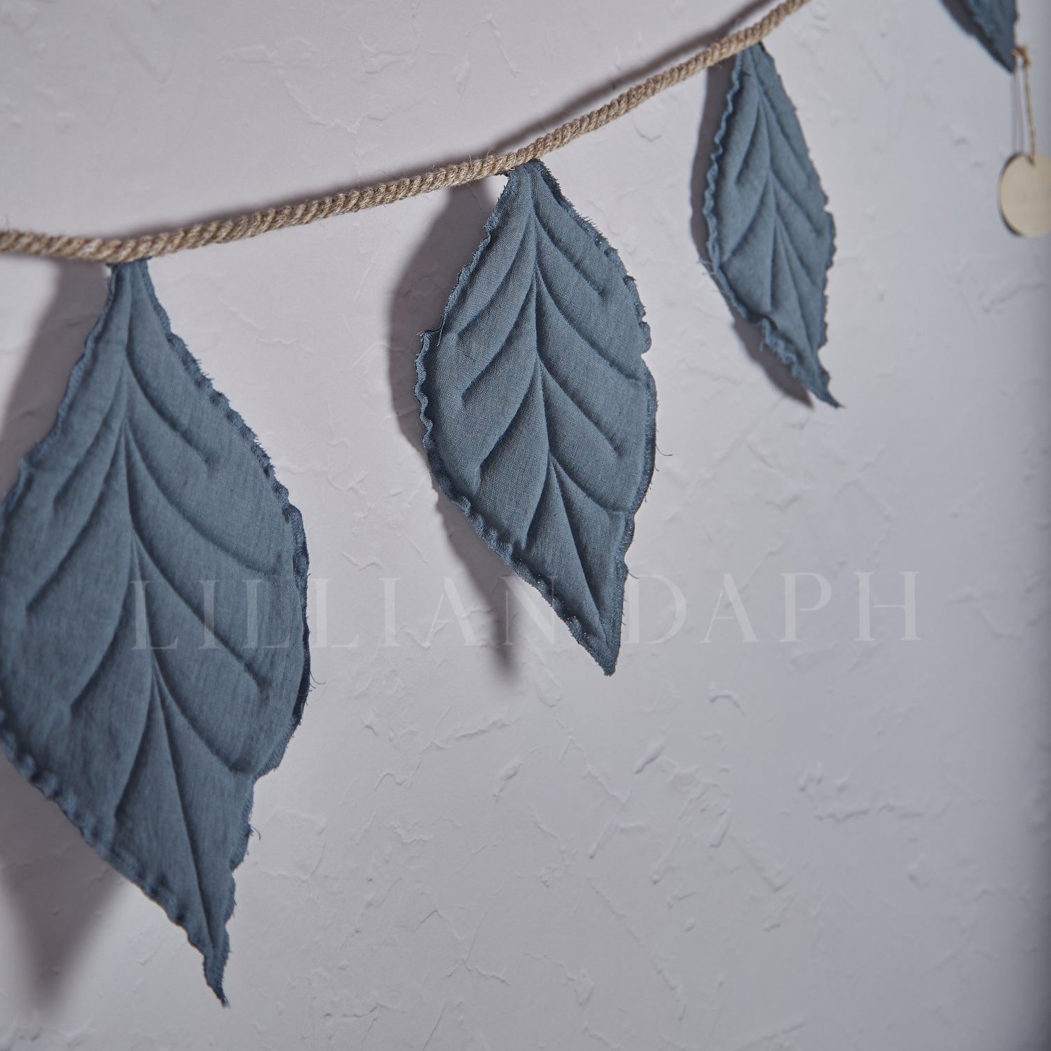 Handmade Linen Leaf Garland Blue