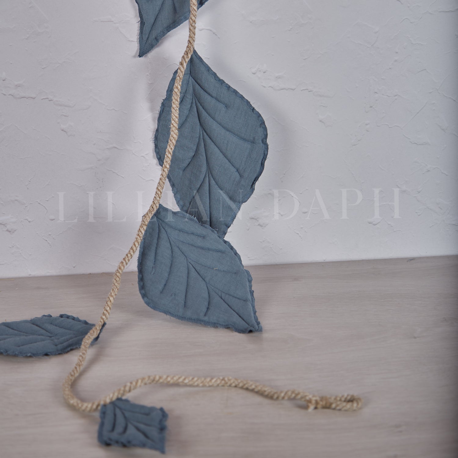 Handmade Linen Leaf Garland Blue