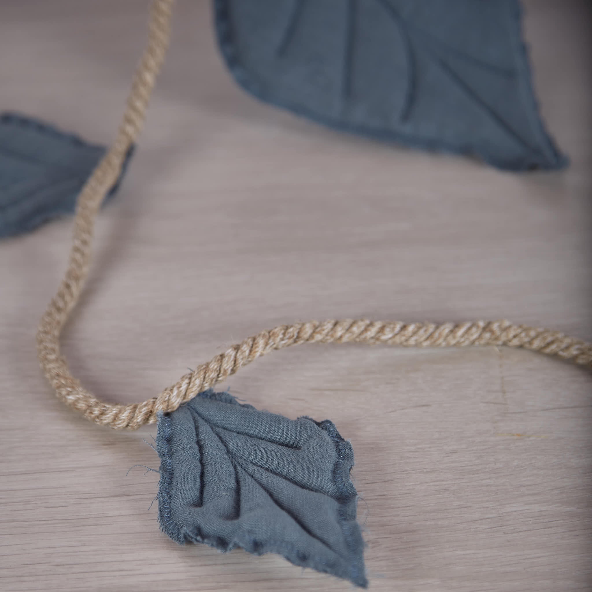 Handmade Linen Leaf Garland Blue