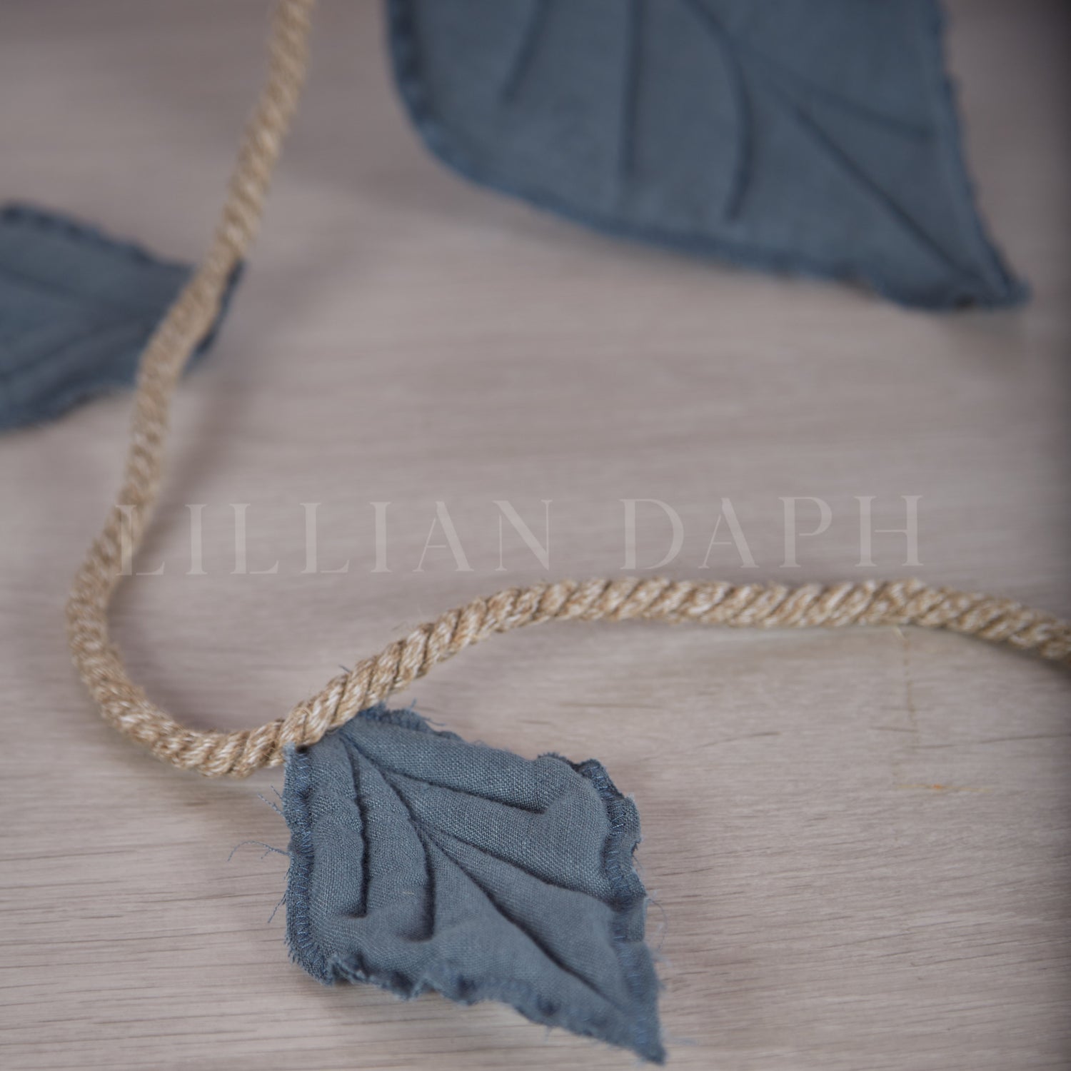 Handmade Linen Leaf Garland Blue