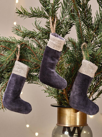 Karru Cotton Velvet Mini Christmas Stocking - Charcoal