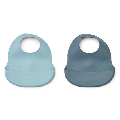 Ember Pack of 2 Silicone Folding Bibs in Sea Whale / Whale Mix