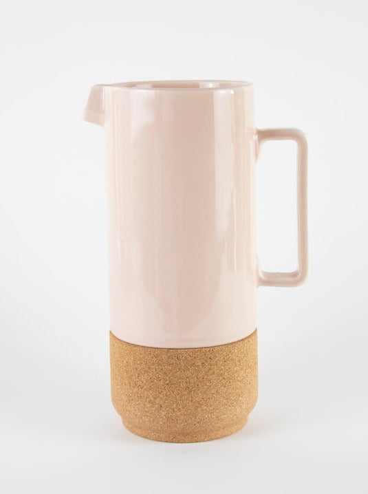 Tall Earthenware Rose Pink Jug with Cork Base