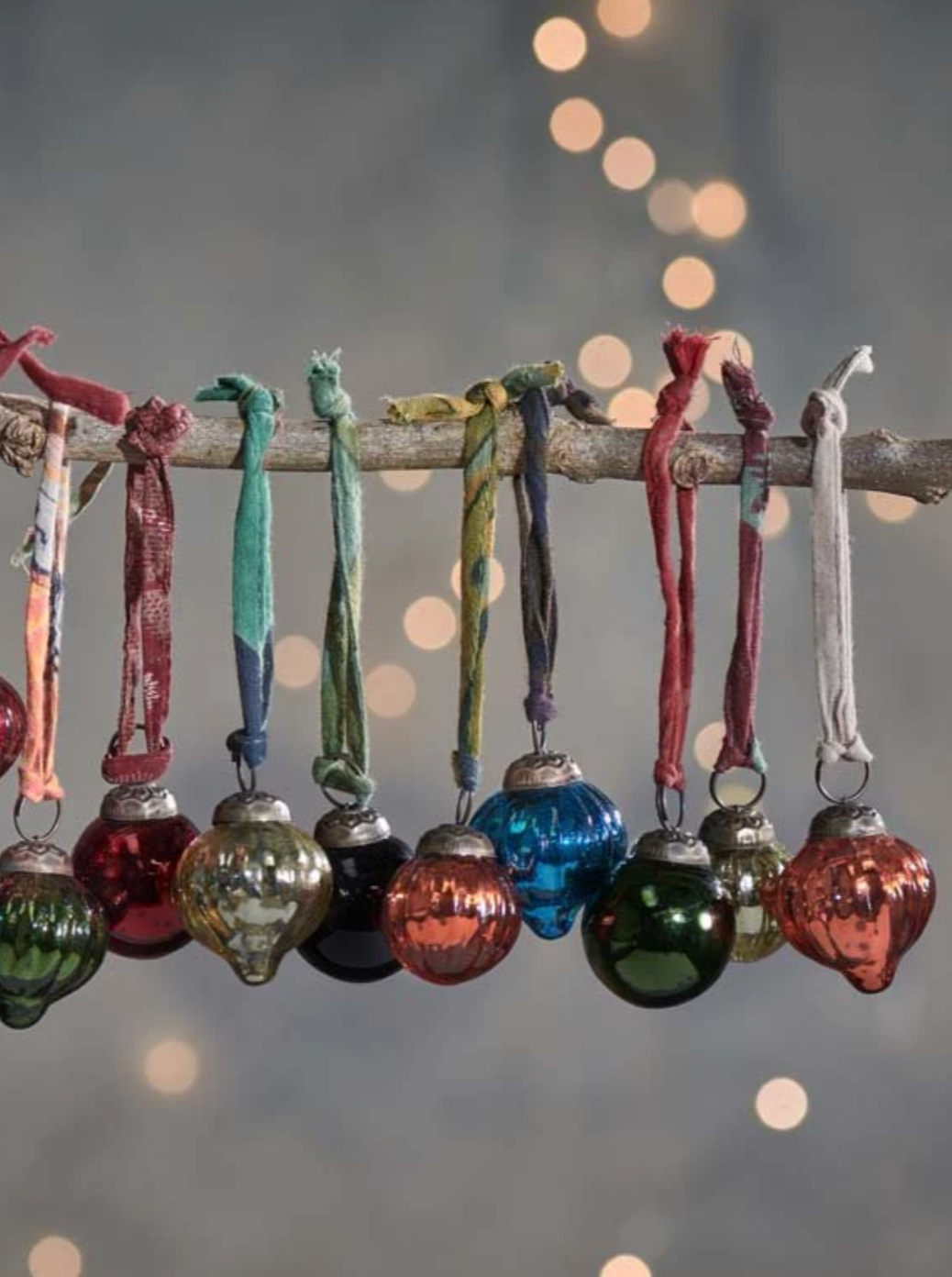 Mixed Antique Dew Drop Glass Baubles Set of 12