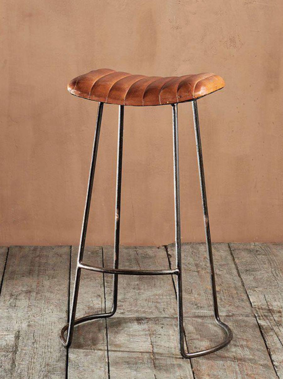 Narwana Ribbed Leather Stool Large