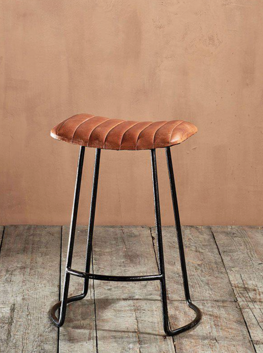 Narwana Ribbed Leather Stool Small