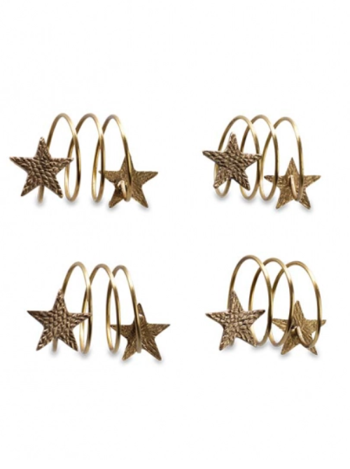 Set of 4 Antique Brass Star Napkin Rings