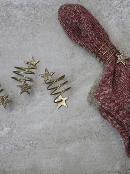 Set of 4 Antique Brass Star Napkin Rings