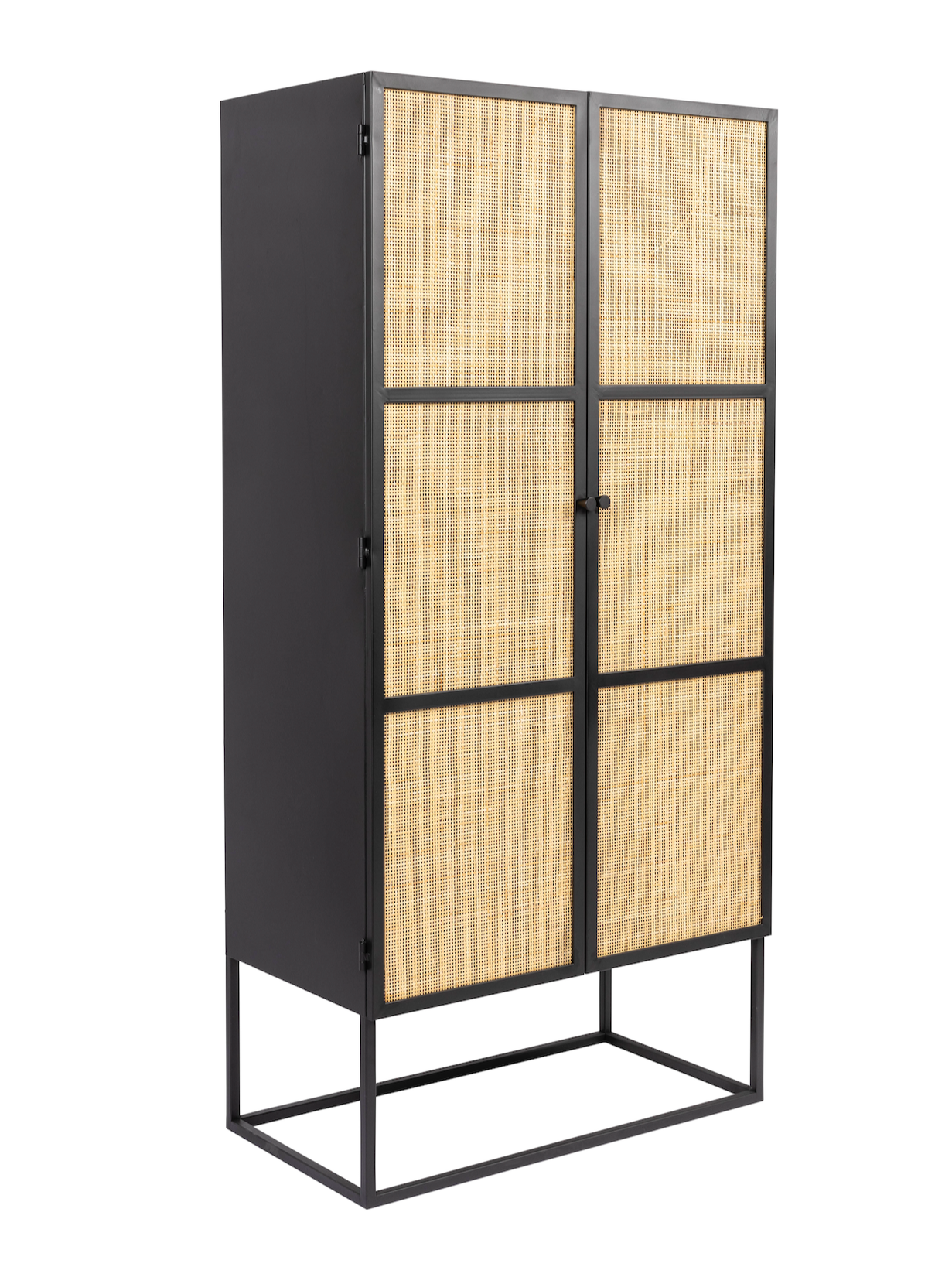 Armie High Cabinet in Black And Rattan