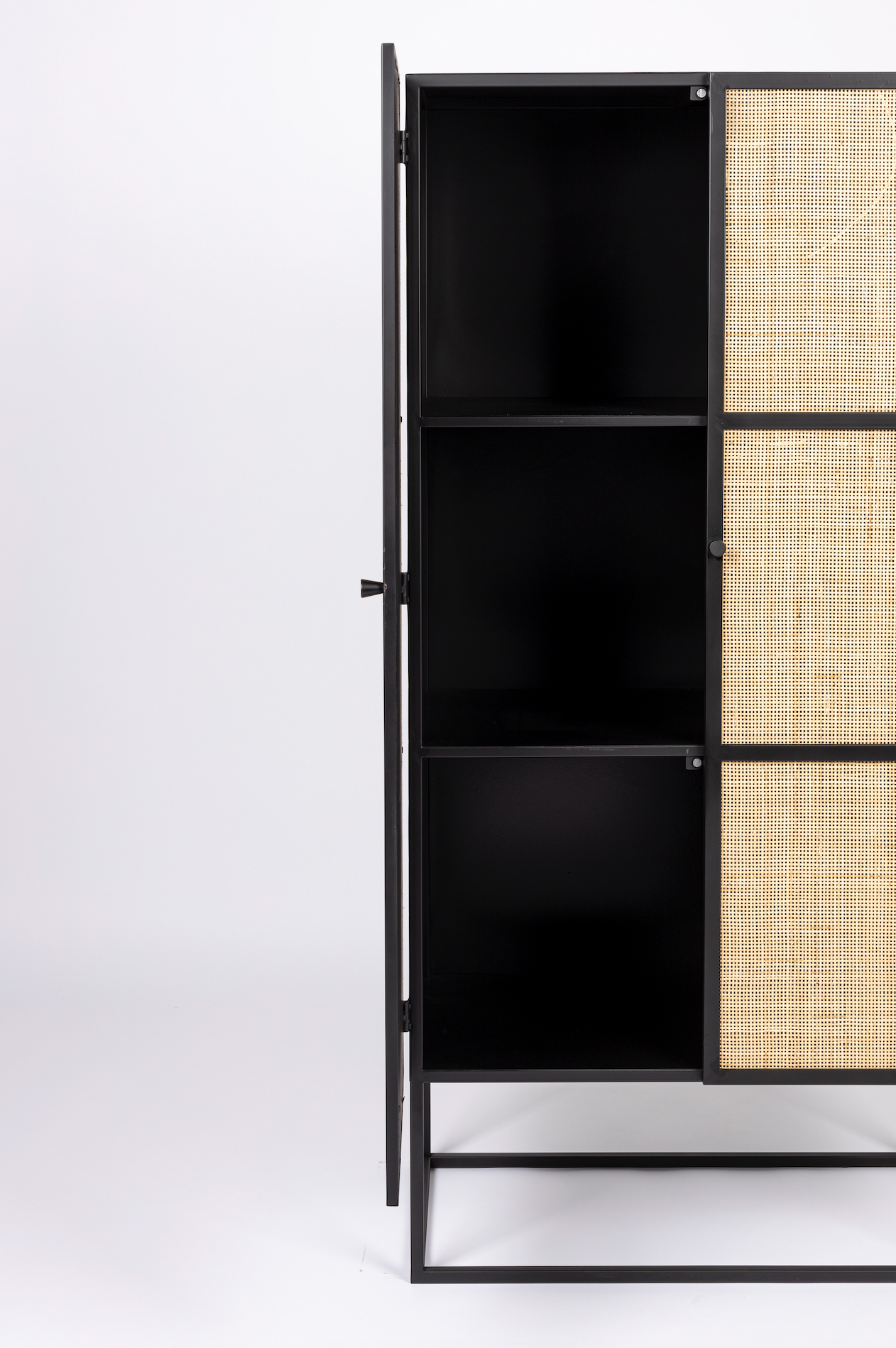 Armie High Cabinet in Black And Rattan