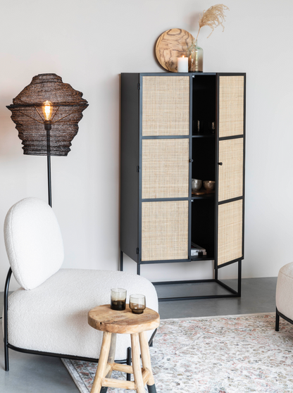 Armie High Cabinet in Black And Rattan