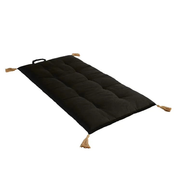 Panama Folding Futon with Jute Pompoms - 60 x 120cm - Black