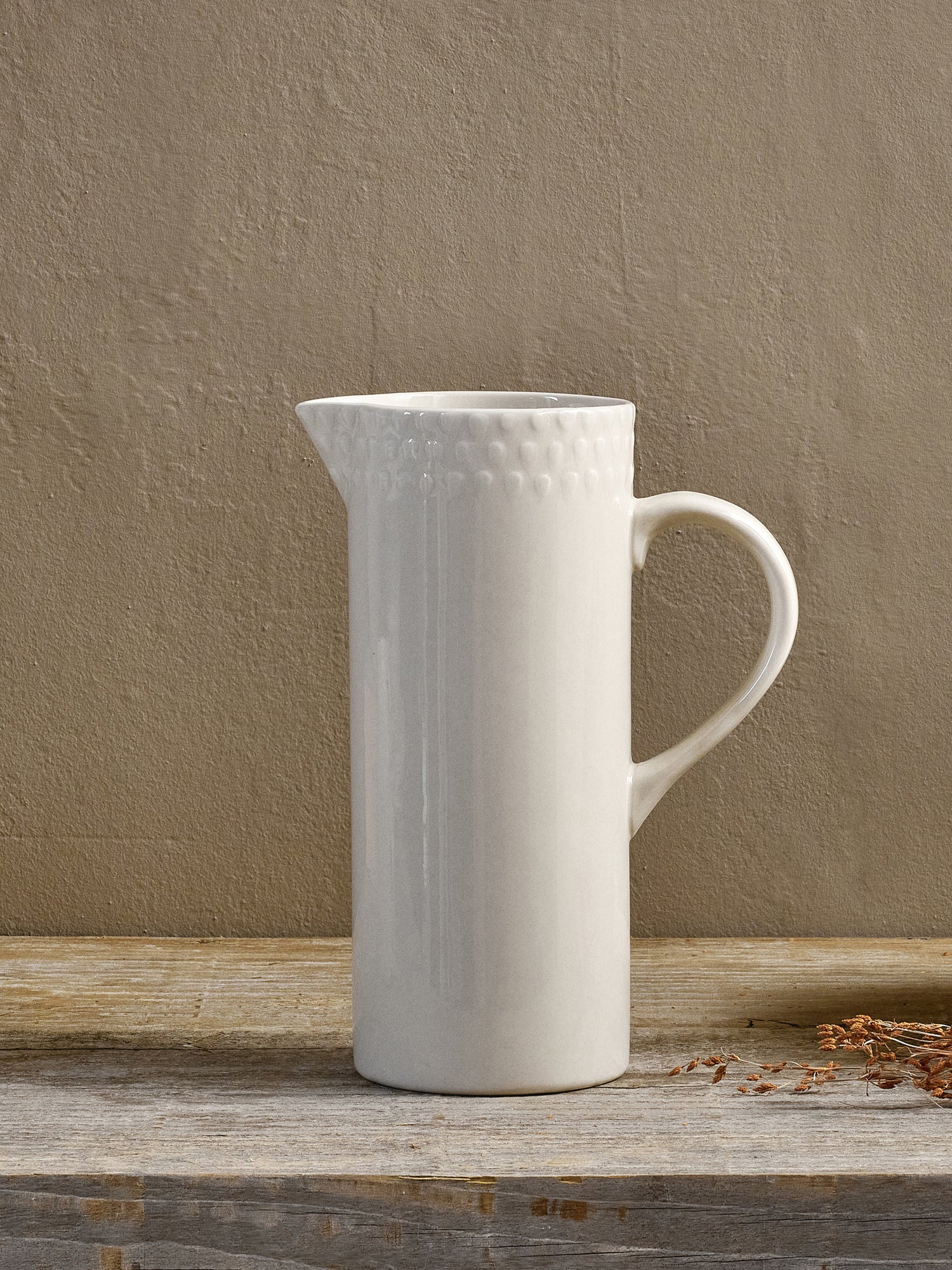 Ela Cream Embossed Ceramic Jug