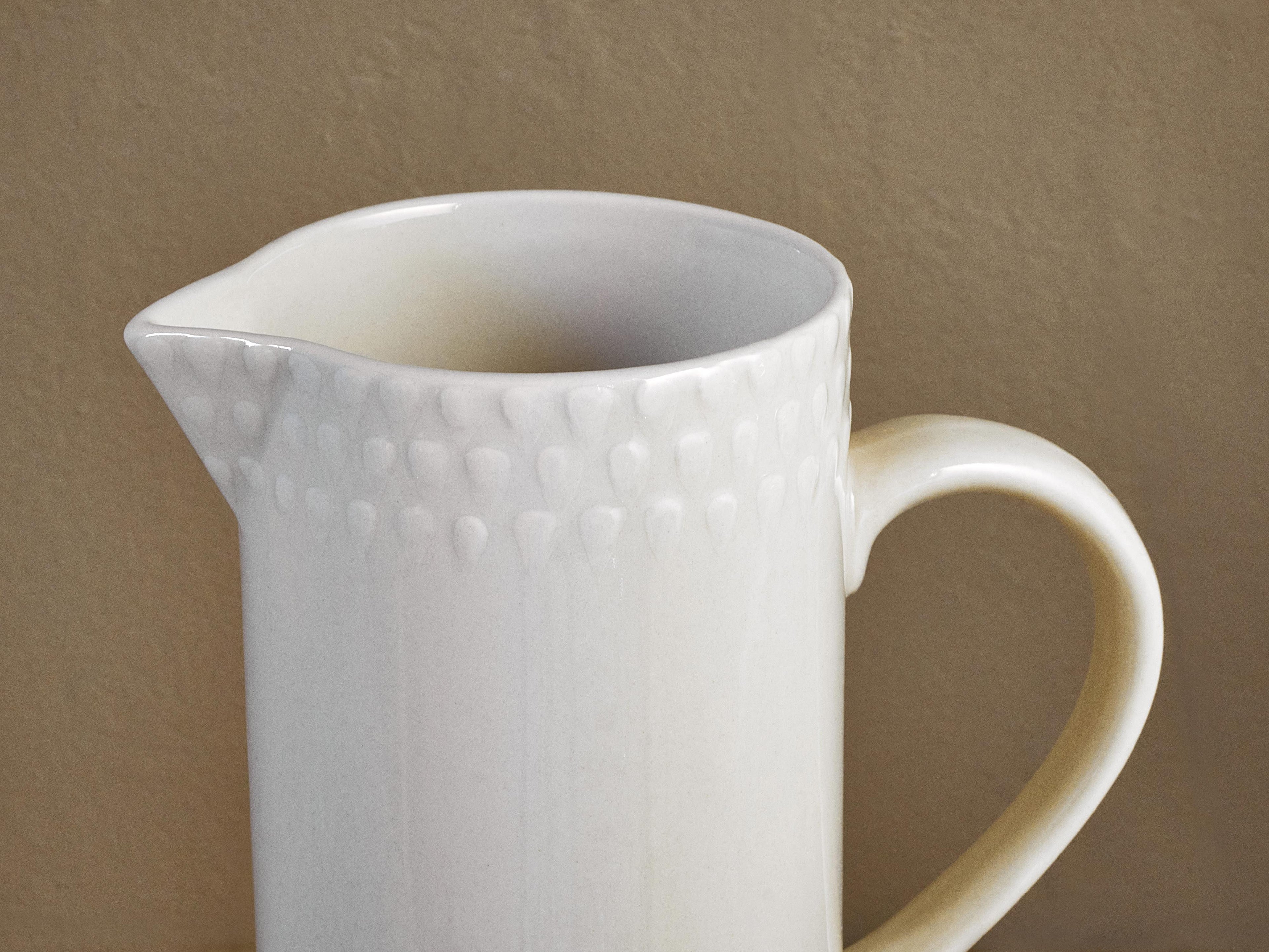 Ela Cream Embossed Ceramic Jug