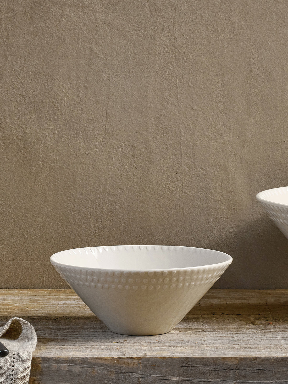 Ela Cream Ceramic Embossed Serving Bowl - Small