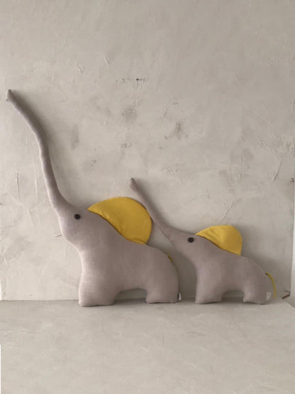 Linen Elephant Cushion - Lemon/Sand Large