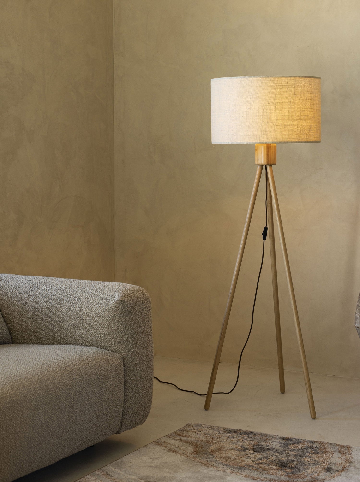 Bamboo Tripod Fan Floor Lamp