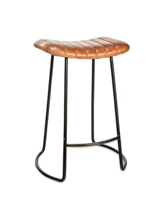 Narwana Ribbed Leather Stool Small