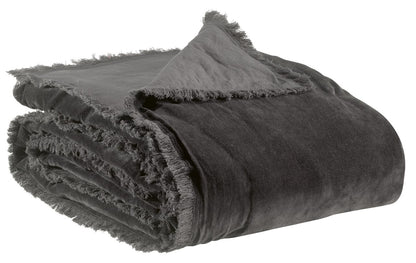 Fara Velvet Fringed Throw in Charcoal Grey