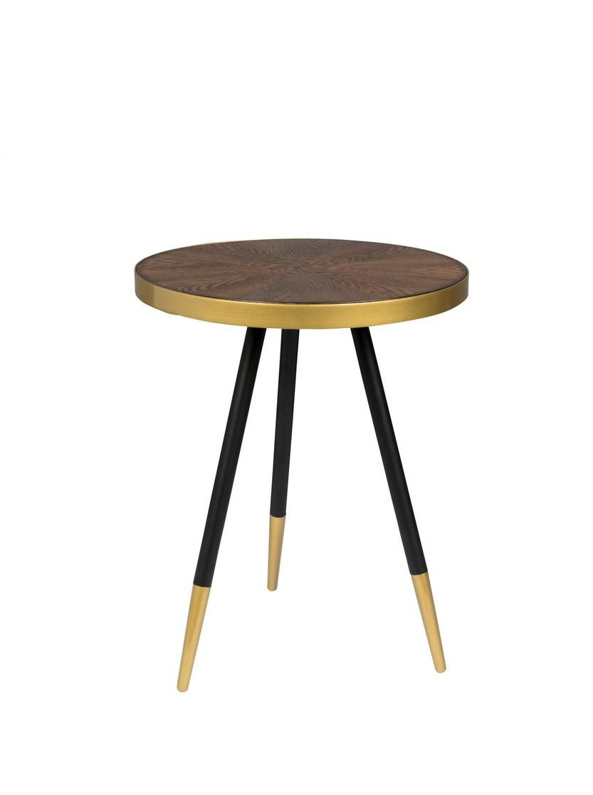 Darla Wooden Side Table with Brass Edging