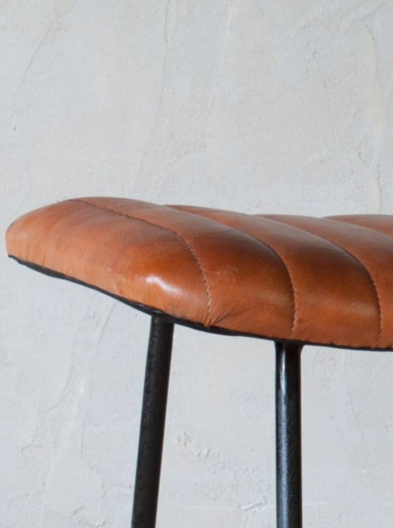 Narwana Ribbed Leather Stool Small