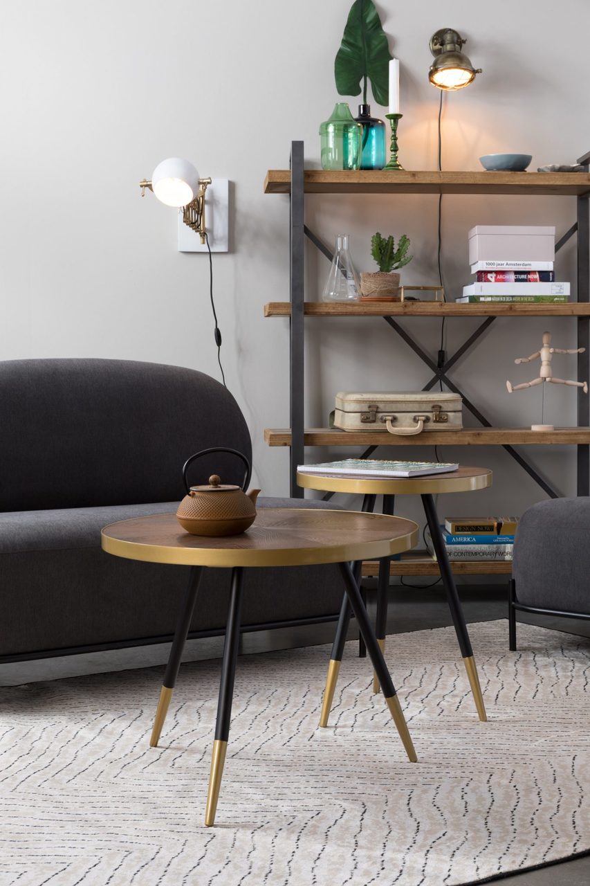 Darla Wooden Side Table with Brass Edging