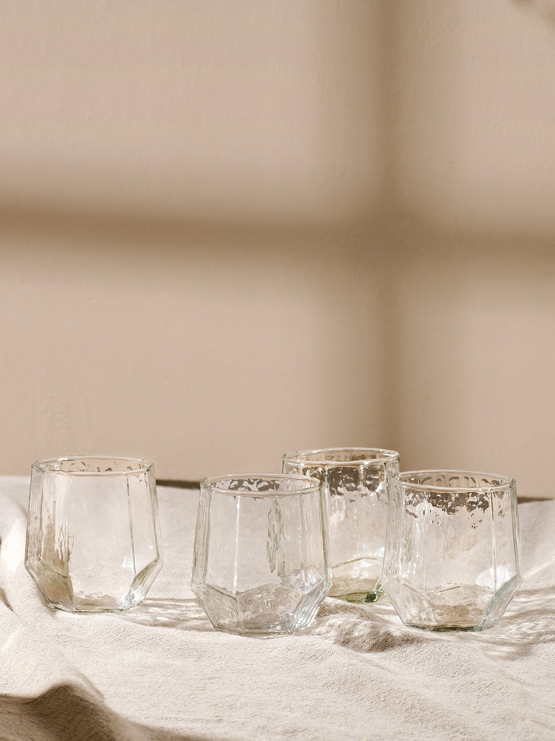 Kavya Geometric Hammered Clear Tumbler Glass