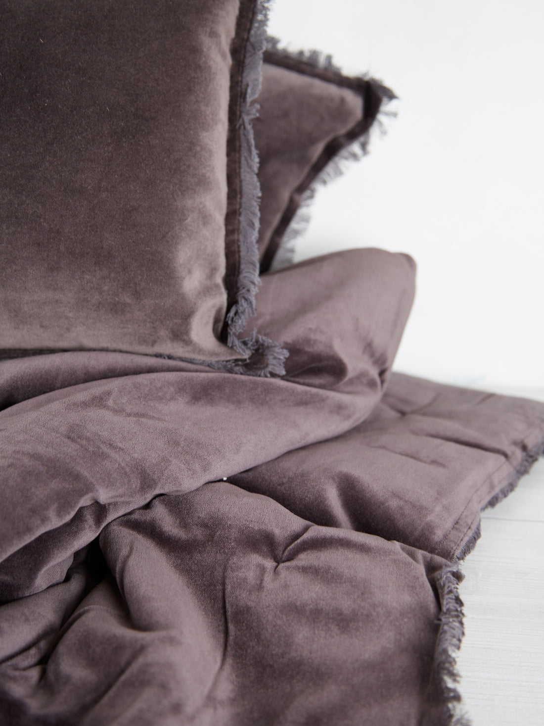 Fara Velvet Fringed Throw in Charcoal Grey