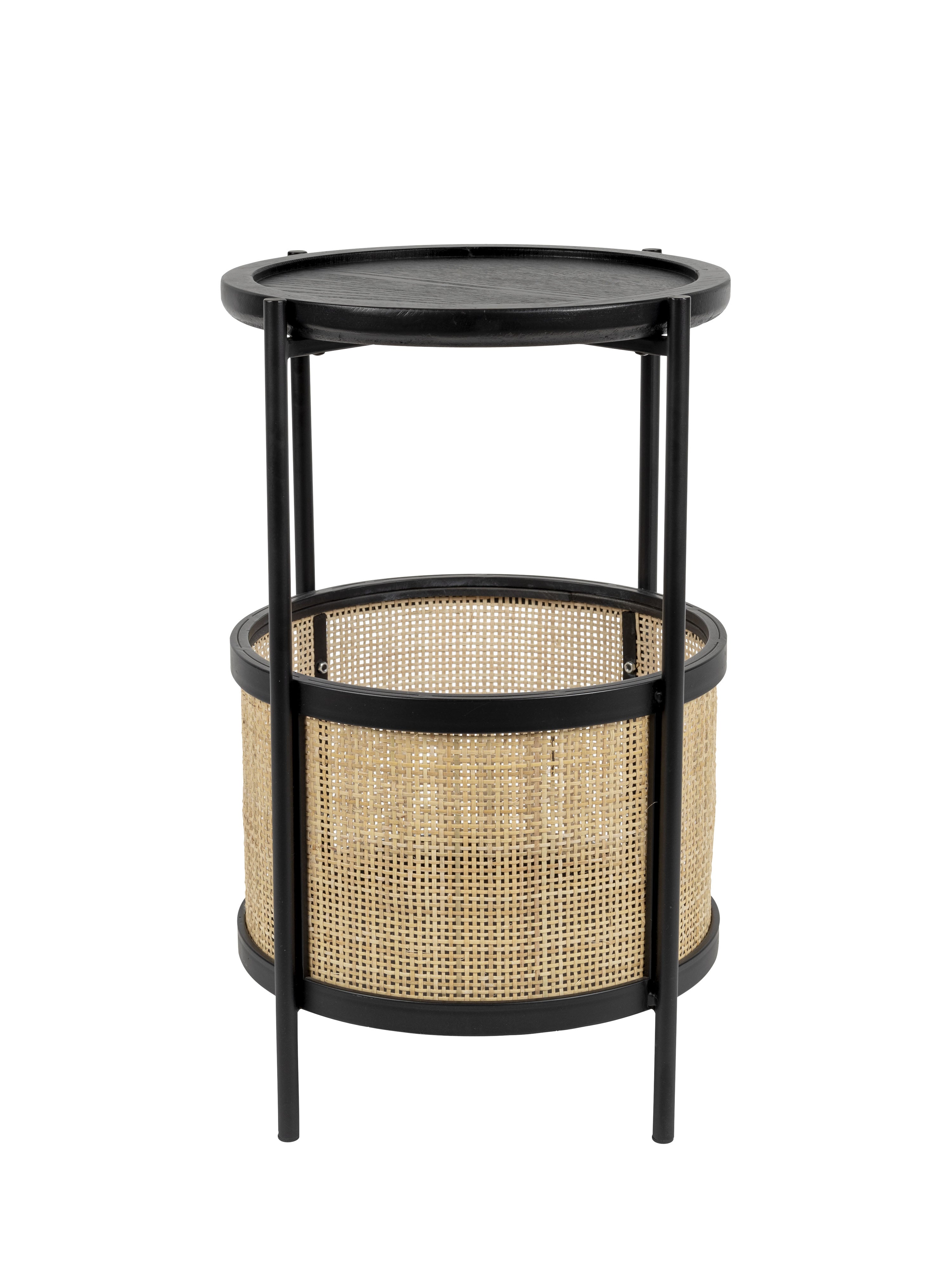 Marvis Black Rattan Round Side Table