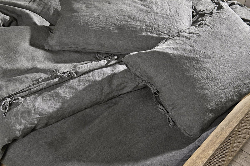 Adya Linen Super King Size Duvet Cover - Charcoal