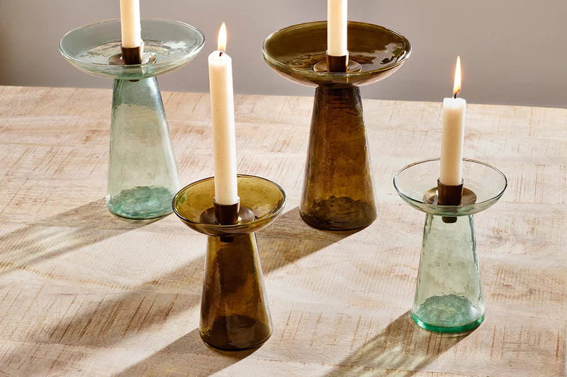 Avyn Recycled Glass Candle Holder - Forest Green - Large