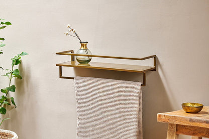 Mahi Brass Metal Wall Shelf With Towel Rail