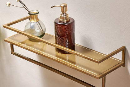 Mahi Brass Metal Wall Shelf With Towel Rail