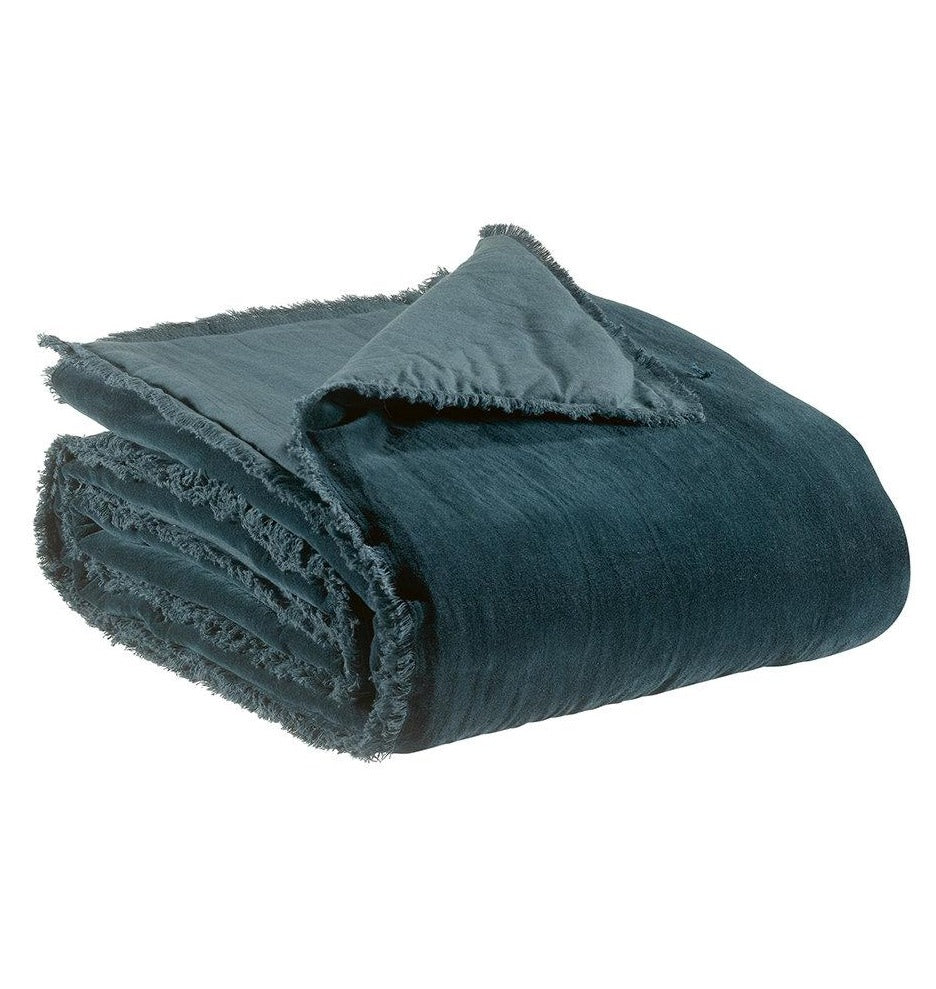 Fara Velvet Fringed Bedspread in Deep Teal